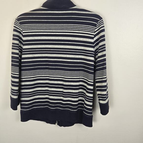Jones New York Sport Cardigan Size M Blue White Stripe Snap Front PREPPY CLASSIC - Picture 5 of 9